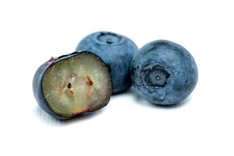 蓝莓隔离白色蓝莓白色背景蓝莓减少一半种子浆果可见照片印刷插入设计