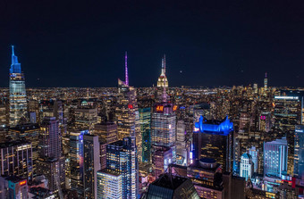 晚上城市场景高市中心摩天大楼大都市高上升建筑颜色照亮线圈上衣曼哈顿纽约城市美国