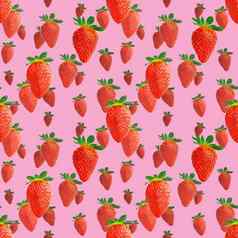 草莓无缝的模式成熟的草莓孤立的粉红色的包设计背景