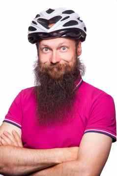 专业骑自行车的人穿头盔安全