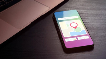 当地的seo概念搜索引擎优化搜索在线离线业务市场营销策略插图智能手机地图红色的销屏幕