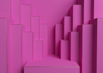 明亮的品红色的霓虹灯粉红色的呈现产品显示讲台上站简单的最小的对称的几何背景壁纸奢侈品产品广告摘要城市天际线