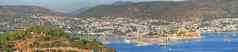 全景视图城市山浪漫的港博德鲁姆火鸡一天风景优美的景观视图航行游艇巡航港口湾旅游在国外海外爱琴海海船厂