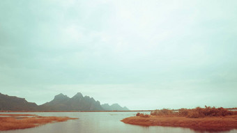 山景观湖山范围大全景日落美丽的scenatic帕楚布基里汗考县萨姆罗伊哎呀泰国