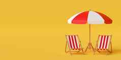最小的夏天假期概念海滩伞椅子黄色的背景插图