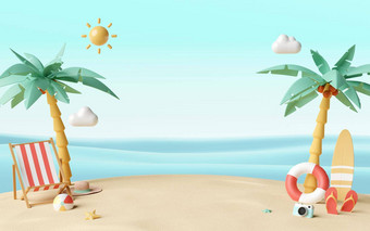 夏天假期概念海滩椅子配件棕榈树复制空间产品广告插图