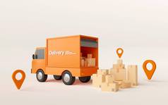 电子商务概念运输装运交付卡车插图