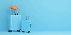 手提箱旅行者配件蓝色的背景插图