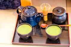 艺术日本生活绿色茶日式旅馆传统的仪式由茶壶茶杯茶刷把