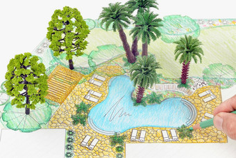 景观架构师设计后院计划别墅