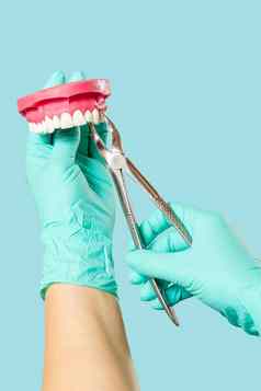 牙医提取生病的牙布局人类下巴