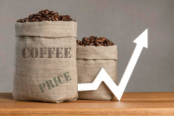 袋咖啡豆子图表箭头指出<strong>成本</strong>咖啡市场世界概念增长<strong>成本</strong>咖啡豆子