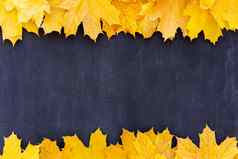 秋天叶子框架黑色的背景前视图秋天边境黄色的橙色叶子古董结构表格复制空间文本