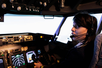 年轻的副驾驶员权力开关指示板飞飞机飞机