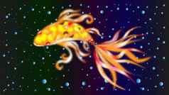 发光的金鱼深度黑暗水域金鱼幸福游泳空气泡沫水上升