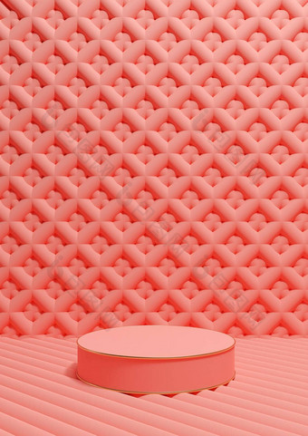 明亮的霓虹灯大马哈鱼粉红色的呈现奢侈品产品显示垂直产品摄影油缸讲台上站金行点缀壁纸背景简单的最小的作文