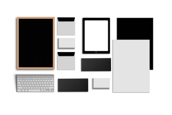 空白企业集孤立的白色由业务卡片文件夹平板电脑信封<strong>信纸</strong>的信头笔记本电脑闪光铅笔磁盘聪明的手机