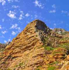低角视图山峰南非洲风景优美的景观远程徒步旅行位置狮子头角小镇阳光明媚的一天旅行探索自然冒险