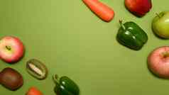 健康的食物概念新鲜的蔬菜水果绿色背景