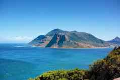 山木湾南非洲夏天一天蓝色的天空Copyspacepanaramona视图山峰受欢迎的旅游吸引力徒步旅行Rails旅行者喜欢冒险的假期