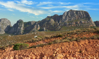 低角视图山峰南非洲<strong>风景</strong>优美的景观远程徒步<strong>旅行</strong>位置狮子头角小镇阳光明媚的一天<strong>旅行</strong>探索自然冒险