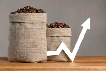袋咖啡豆子图表箭头指出成本咖啡市场世界概念增长成本咖啡豆子