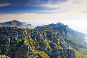 景观视图蓝色的天空复制空间表格山西方角南非洲陡峭的风景优美的著名的徒步旅行徒步旅行地形郁郁葱葱的<strong>绿色</strong>山腰旅行<strong>旅游</strong>具有里程碑意义的