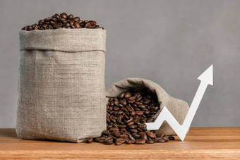 袋咖啡豆子图表箭头指出成本咖啡市场世界概念增长成本咖啡豆子