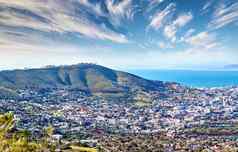 复制空间多云的蓝色的天空视图沿海城市信号山角小镇南非洲风景优美的全景景观建筑城市小镇山海