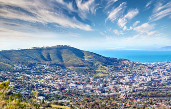 复制空间多云的蓝色的天空视图沿海城市信号山角小镇南非洲风景优美的全景景观建筑城市小镇山海