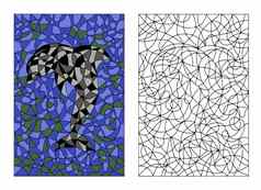 黑色的白色彩色的插图染色玻璃风格摘要海豚图像着色书着色页面