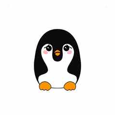 可爱的企鹅图标平风格冷冬天象征南极鸟动物插图