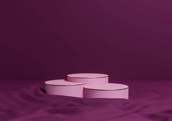 黑暗品红色的紫色的呈现最小的产品显示奢侈品油缸领奖台站波浪纺织产品摄影背景apstract作文金行化妆品
