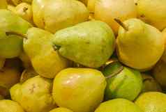 食物背景黄色的绿色新鲜的成熟的梨特写镜头视图有机水果概念