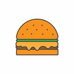 汉堡向量插图简单的图标白色