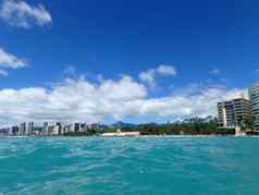 历史游泳馆威基基海滩避孕套火奴鲁鲁城市景观三为了海滩椰子树救生员塔