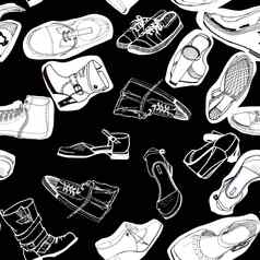 无缝的模式很多块鞋子手画插图