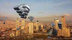 空中城市连接无线网络移动技术概念数据沟通云计算人工情报互联网的事情伊斯梅尔城市天际线未来主义的城市