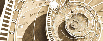 德罗斯<strong>特</strong>效果背景基于布拉格天文时钟摘要设计概念相关的占星术幻想