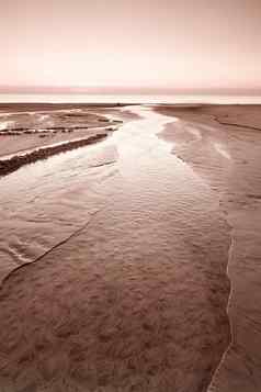 金日落荡漾低潮水域西海岸日德兰半岛loekken丹麦美丽的神奇的空海滩黄昏云海洋海晚上复制空间