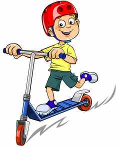 男孩骑踏板车