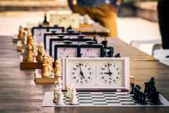 各种国际象棋董事会国际象棋块时钟木表