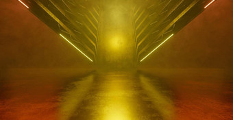 幻想现代隧道走廊车库展厅地下大厅黄色的棕色（的）摘要插图横幅背景壁纸渲染