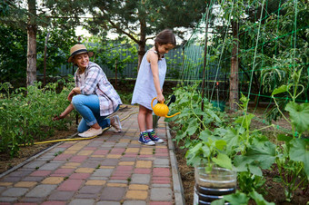妈妈女儿<strong>园艺家庭</strong>eco-farm提高爱护理自然地球童年