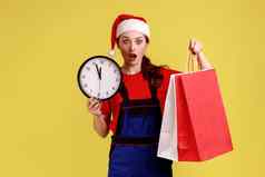 震惊了快递女显示墙时钟购物袋交付圣诞节时间