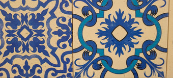 蓝色的白色葡萄牙语瓷砖图纸
