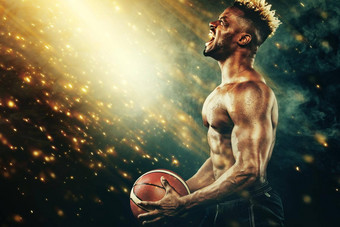篮球壁纸肖像美国黑人运动员篮球球员球黑色的背景适合年轻的男人。运动服装持有球