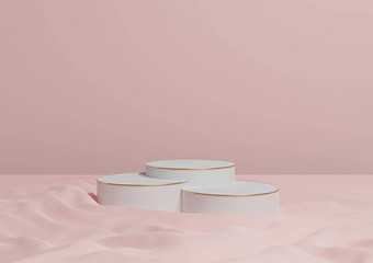 柔和的光红色的大马哈鱼粉红色的呈现最小的产品显示奢侈品油缸领奖台站波浪纺织产品摄影背景apstract作文金行化妆品