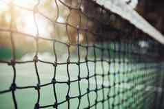 特写镜头网球网空法院游戏一天生活网纹理细节有竞争力的体育匹配体育俱乐部玩网球镜头耀斑