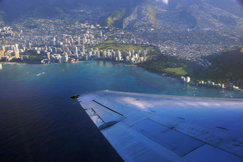 空中高天空拍摄窗口视图飞机离<strong>开火</strong>奴鲁鲁夏威夷